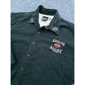 Harley Davidson Canada Button Shirt Adult Large Green Gasoline Alley‎